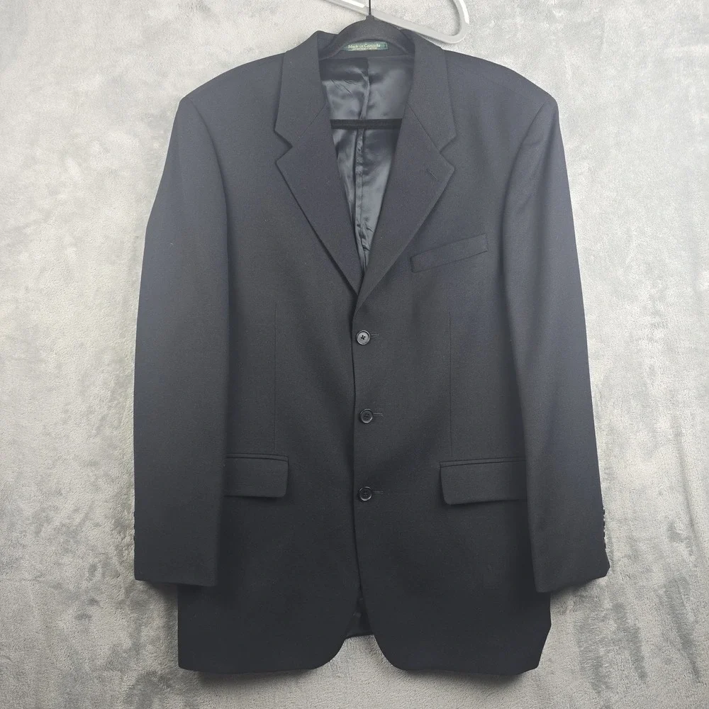 Chaps Ralph Lauren Suit Mens 42T 34x30 Black Wool Canada Vintage 90's